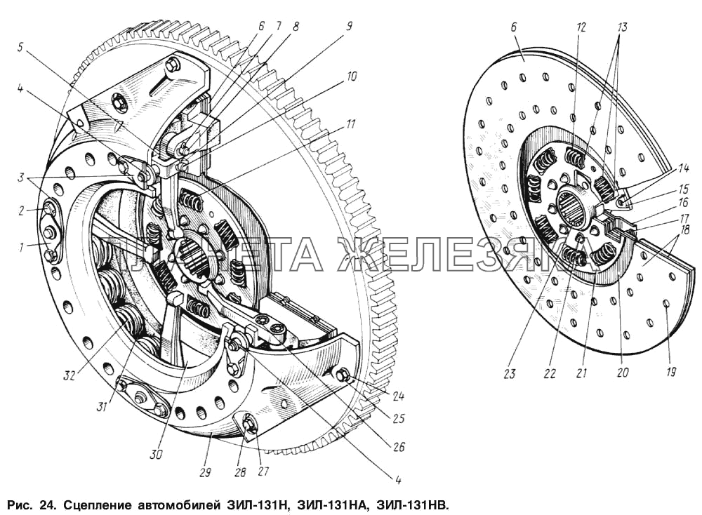 Сцепление автомобилей ЗИЛ-131Н, ЗИЛ-131НА, ЗИЛ-131НВ ЗИЛ-131