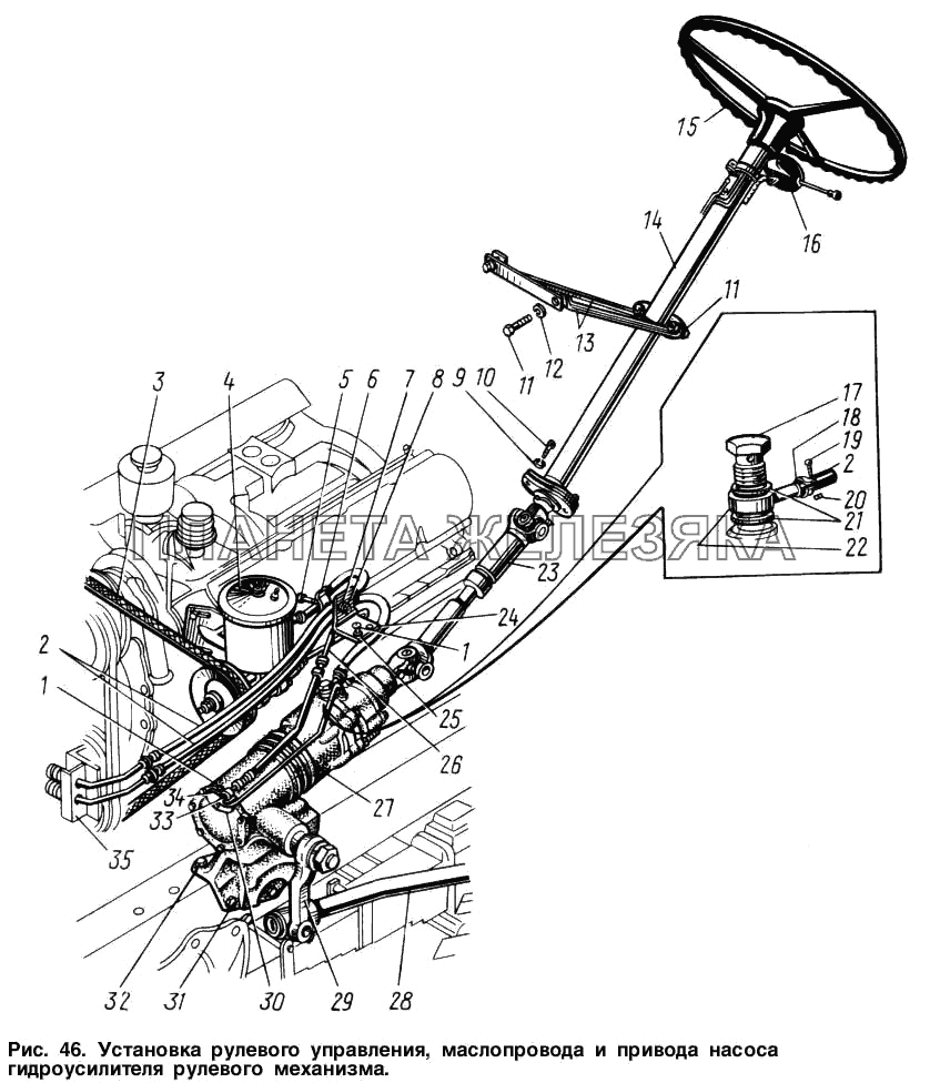 Установка рулевого управления, маслопривода и привода насоса гидроусилителя рулевого механизма ЗИЛ-131