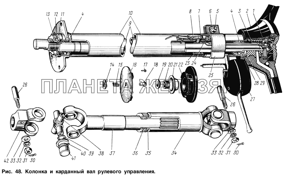 Колонка и карданный вал рулевого управления ЗИЛ-131