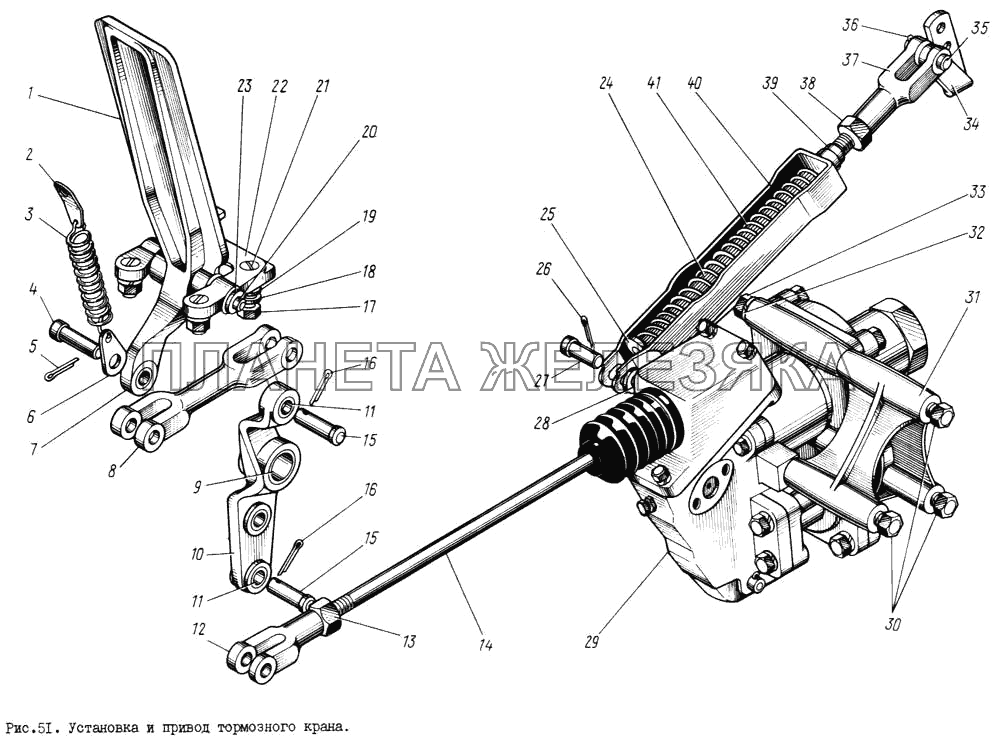 Установка и привод тормозного крана ЗИЛ-131
