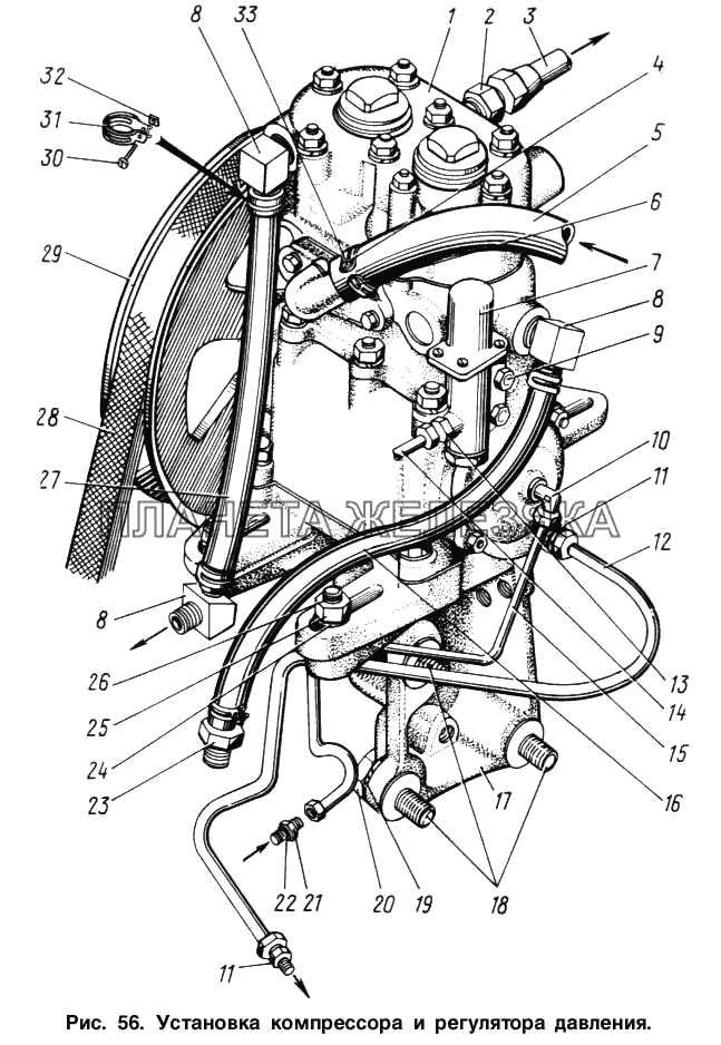 Установка компрессора и регулятора давления ЗИЛ-131