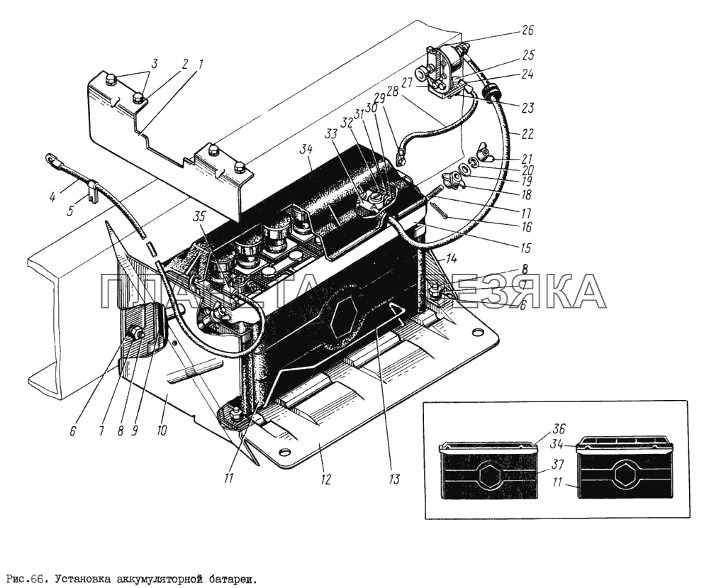 Установка аккумуляторной батареи ЗИЛ-131