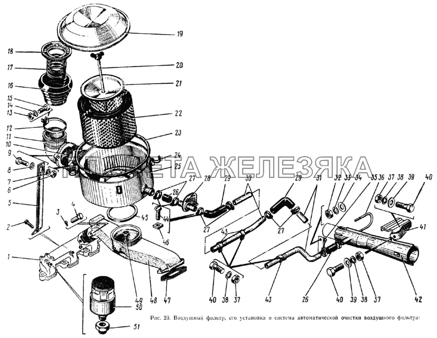 Воздушный фильтр, его установка и система автоматической очистки воздушного фильтра ЗИЛ-133ГЯ
