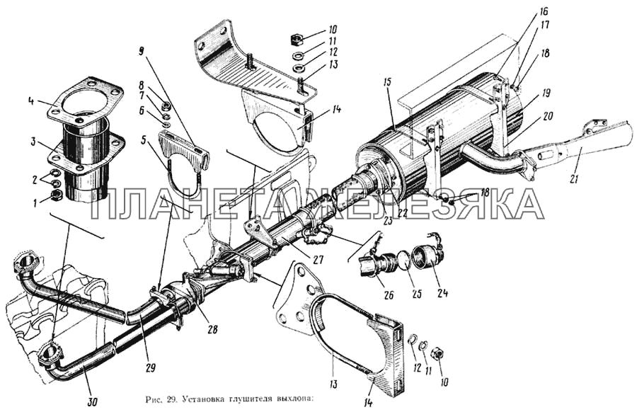Установка глушителя выхлопа ЗИЛ-133ГЯ
