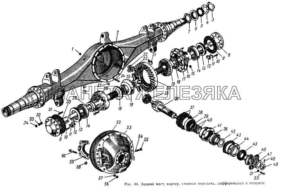 Задний мост, картер, главная передача, дифференциал и полуоси ЗИЛ-133ГЯ