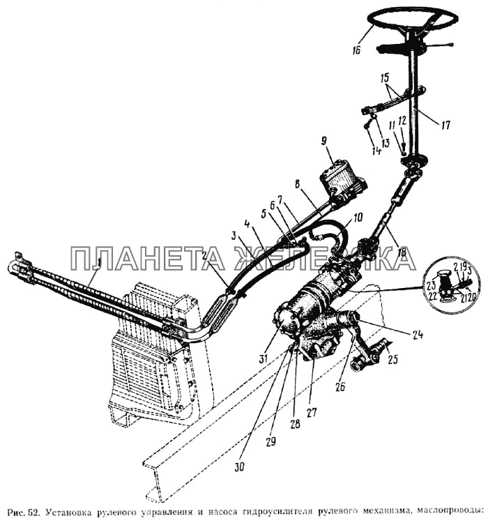 Установка рулевого управления и насоса гидроусилителя рулевого механизма, маслопроводы ЗИЛ-133ГЯ