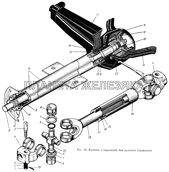Колонка и карданный вал рулевого управления ЗИЛ-133ГЯ