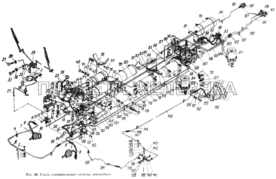 Схема пневматической системы автомобиля ЗИЛ-133ГЯ