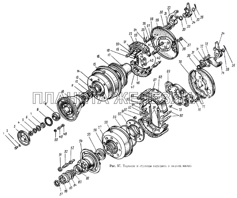Тормоза и ступицы передних и задних колес ЗИЛ-133ГЯ