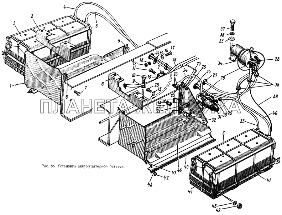 Установка аккумуляторной батареи ЗИЛ-133ГЯ