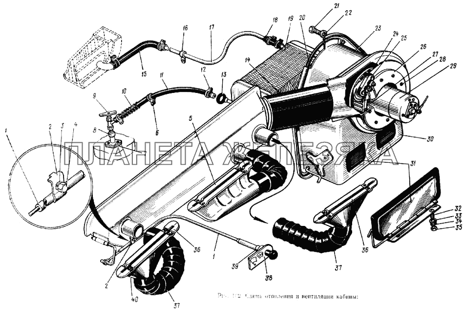 Схема отопления и вентиляции кабины ЗИЛ-133ГЯ