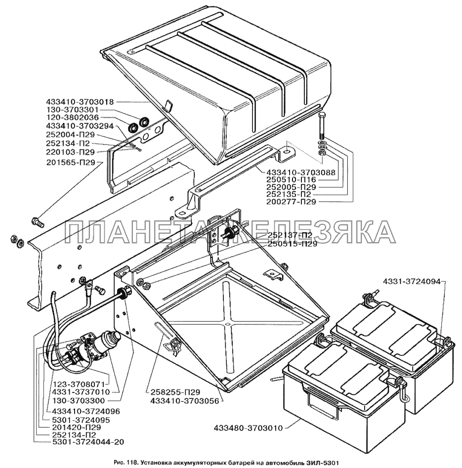 Установка аккумуляторных батарей на автомобиль ЗИЛ-5301 ЗИЛ-3250