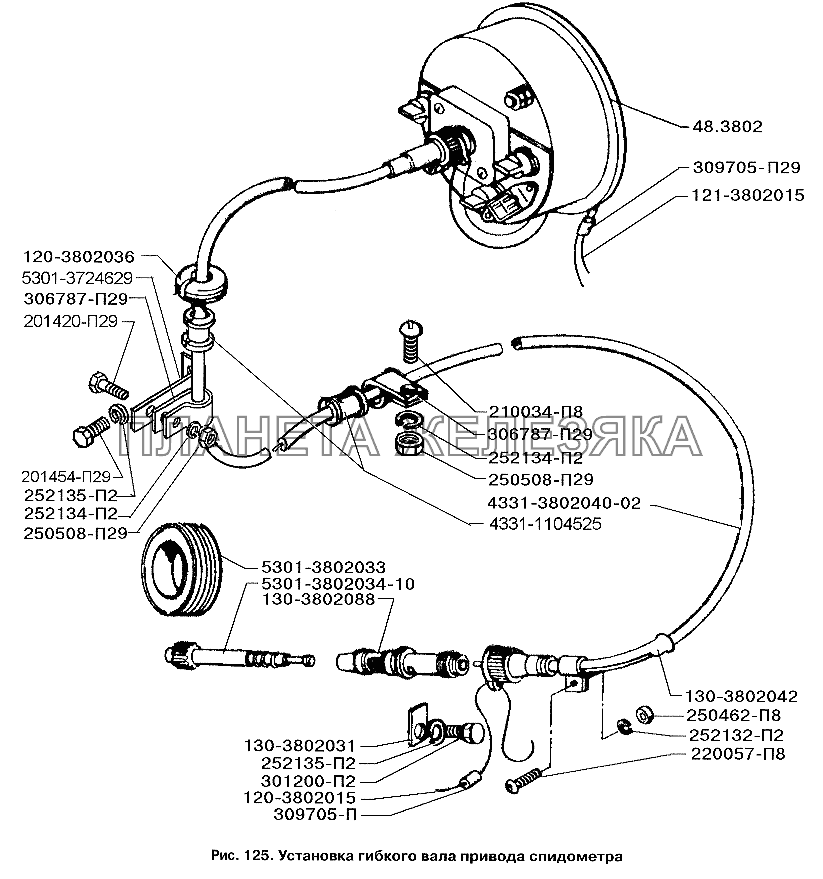 Установка гибкого вала привода спидометра ЗИЛ-3250