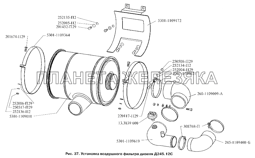 Установка воздушного фильтра дизеля Д-245.12С ЗИЛ-3250