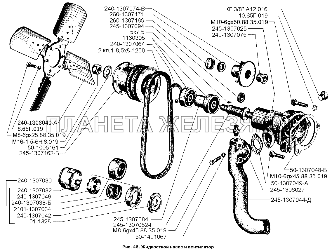 Жидкостный насос и вентилятор ЗИЛ-3250