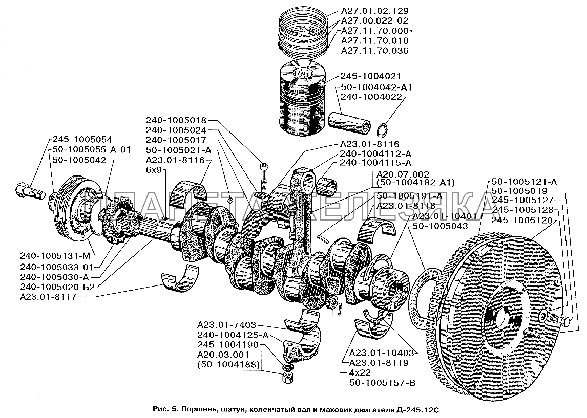 Поршень, шатун, коленчатый вал и маховик двигателя Д-245.12С ЗИЛ-3250