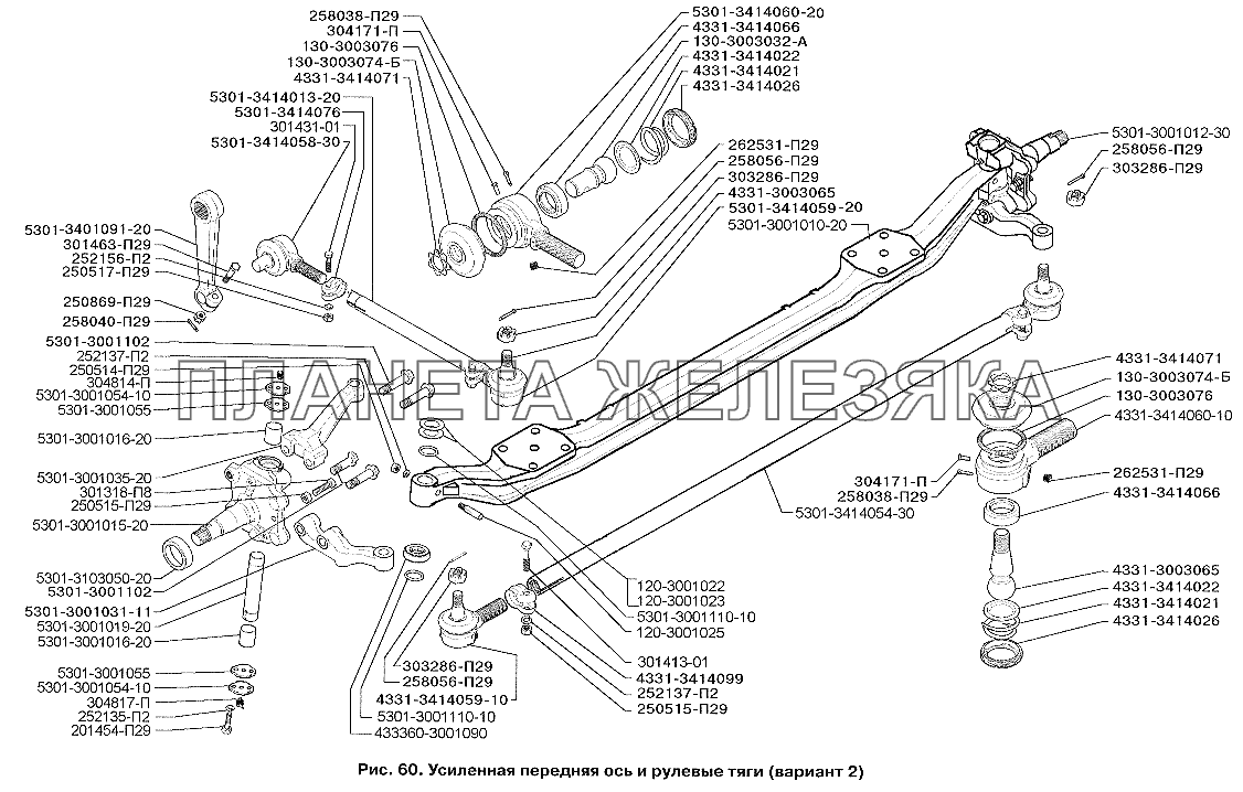 Усиленная передняя ось и рулевые тяги (вариант 2) ЗИЛ-3250