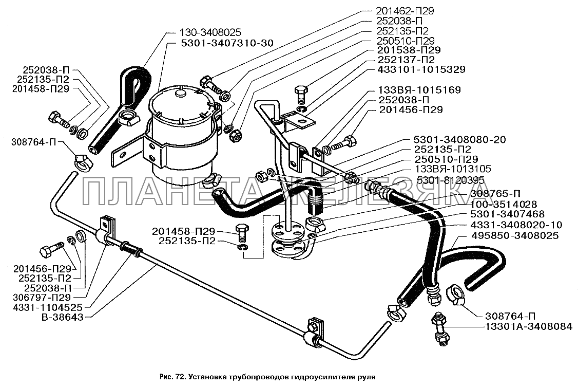 Установка трубопроводов гидроусилителя руля ЗИЛ-3250
