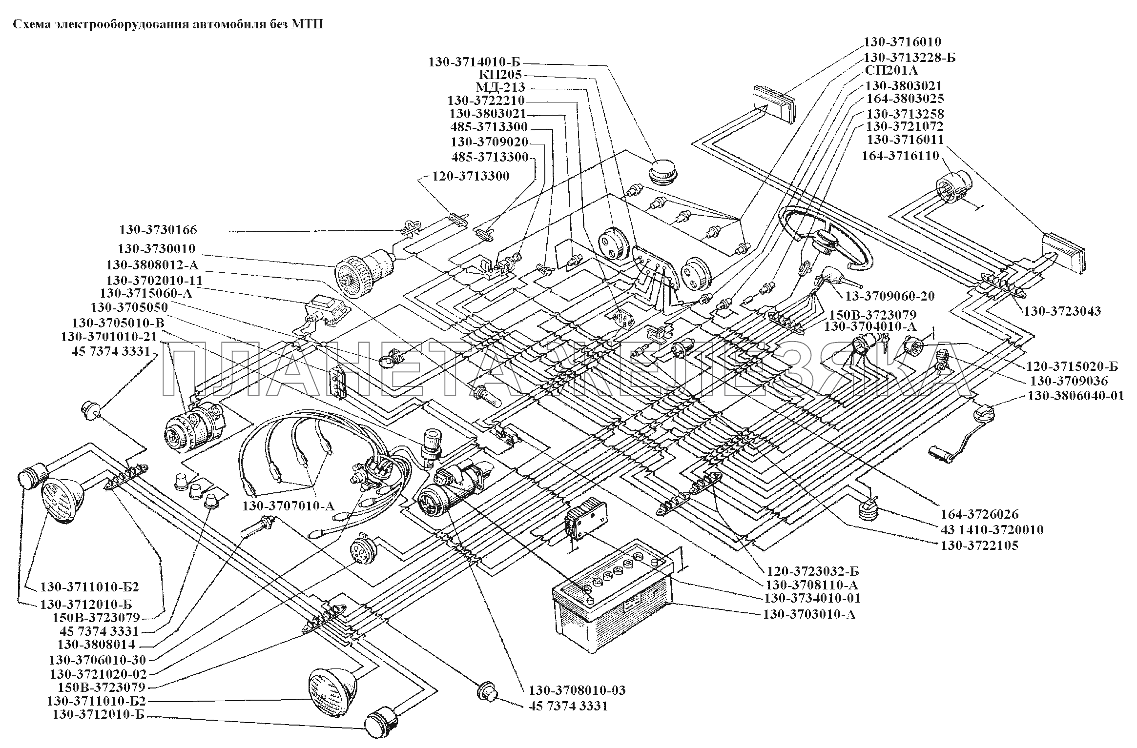 Электрооборудование\Схема электрооборудования автомобиля без МТП ЗИЛ-431416