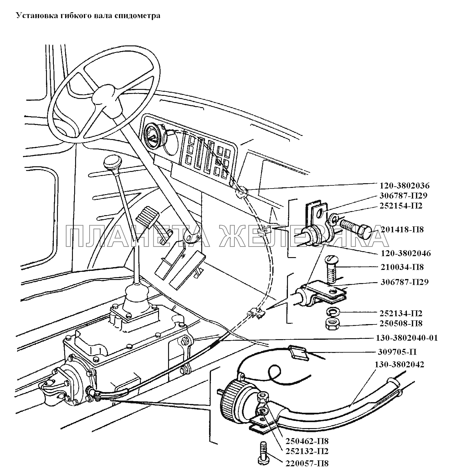 Приборы\Установка гибкого вала спидометра ЗИЛ-431416