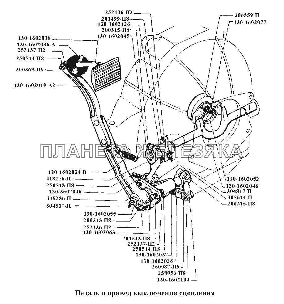 Сцепление\Педаль и привод выключения сцепления ЗИЛ-431416