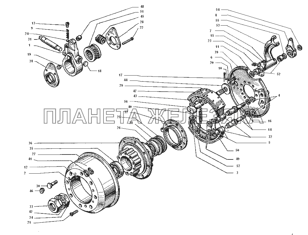 Тормозной барабан, тормоза и ступицы передних и задних колес ЗИЛ-43272Н, 43273Н