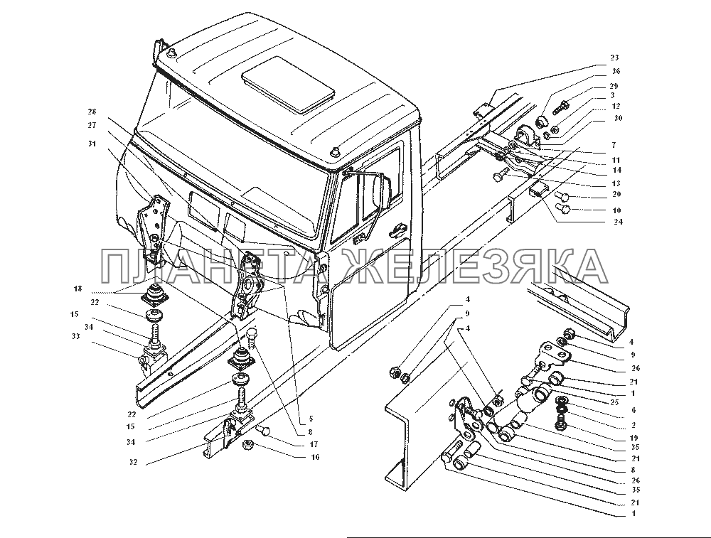 Крепление кабины ЗИЛ-43272Н, 43273Н