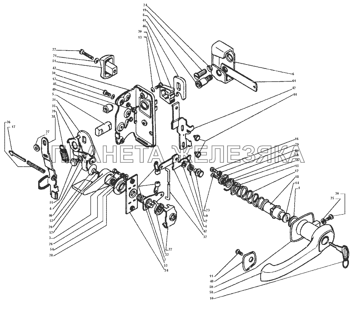 Замок и ручка двери ЗИЛ-43272Н, 43273Н