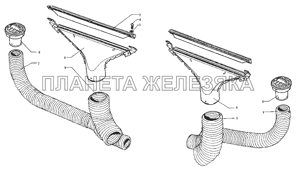 Воздуховоды отопителя ЗИЛ-43272Н, 43273Н