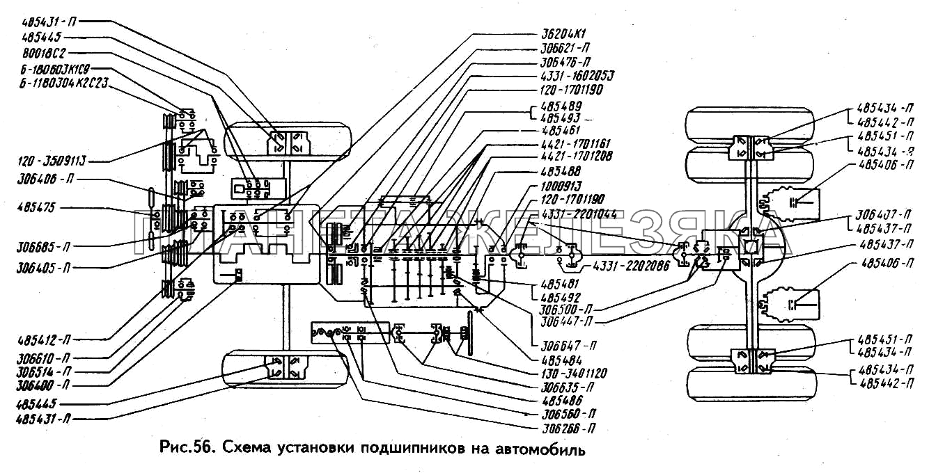 Схема установки подшипников ЗИЛ-433100