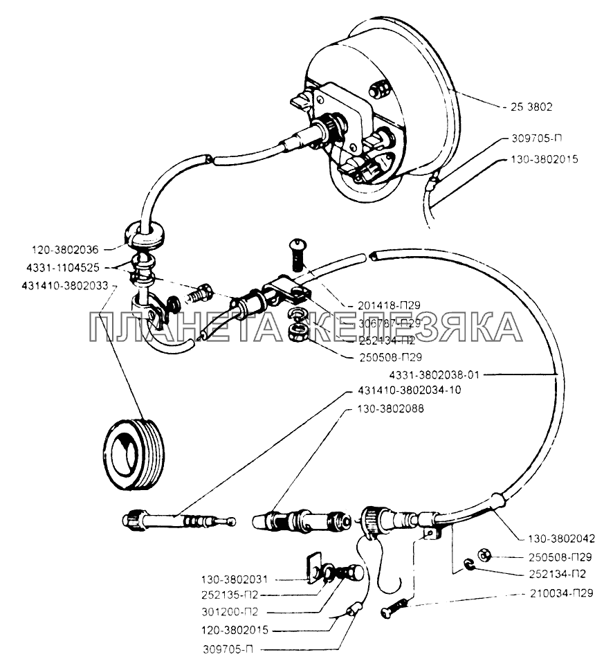 Установка гибкого вала спидометра ЗИЛ-433110