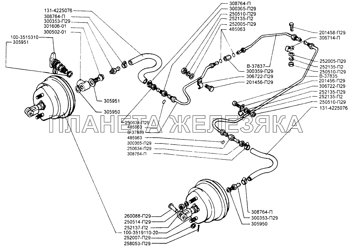 Установка трубопроводов передних тормозных камер ЗИЛ-433110