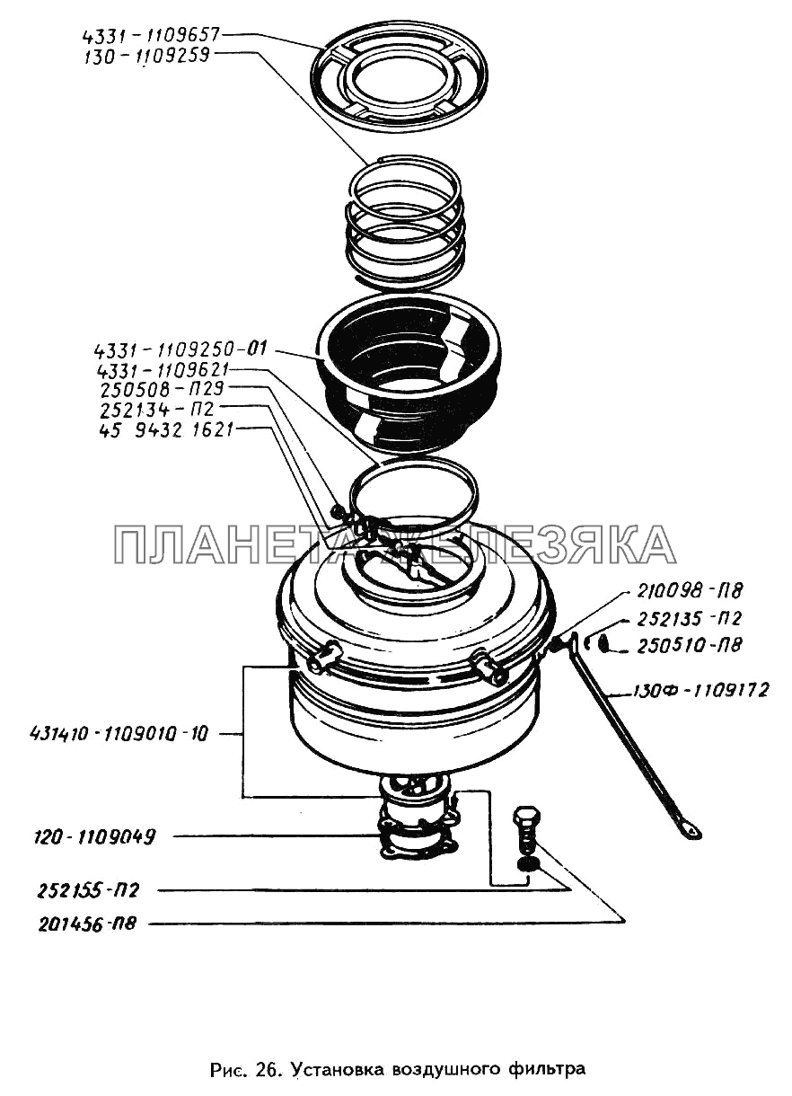 Установка воздушного фильтра ЗИЛ-433360