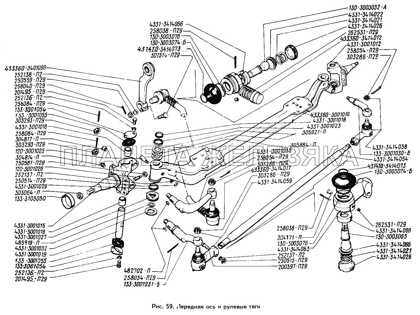 Передняя ось и рулевые тяги ЗИЛ-433360