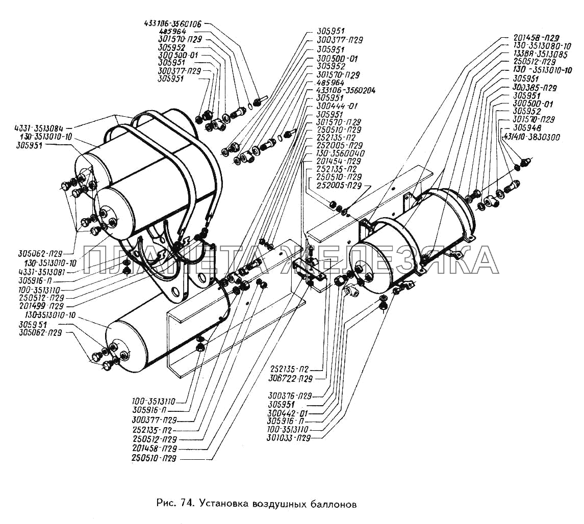 Установка воздушных баллонов ЗИЛ-433360