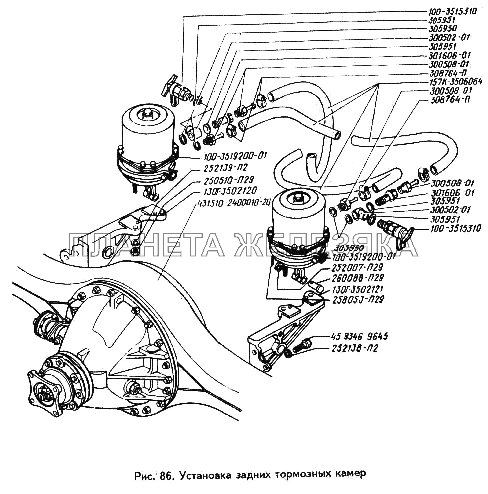 Установка задних тормозных камер ЗИЛ-433360