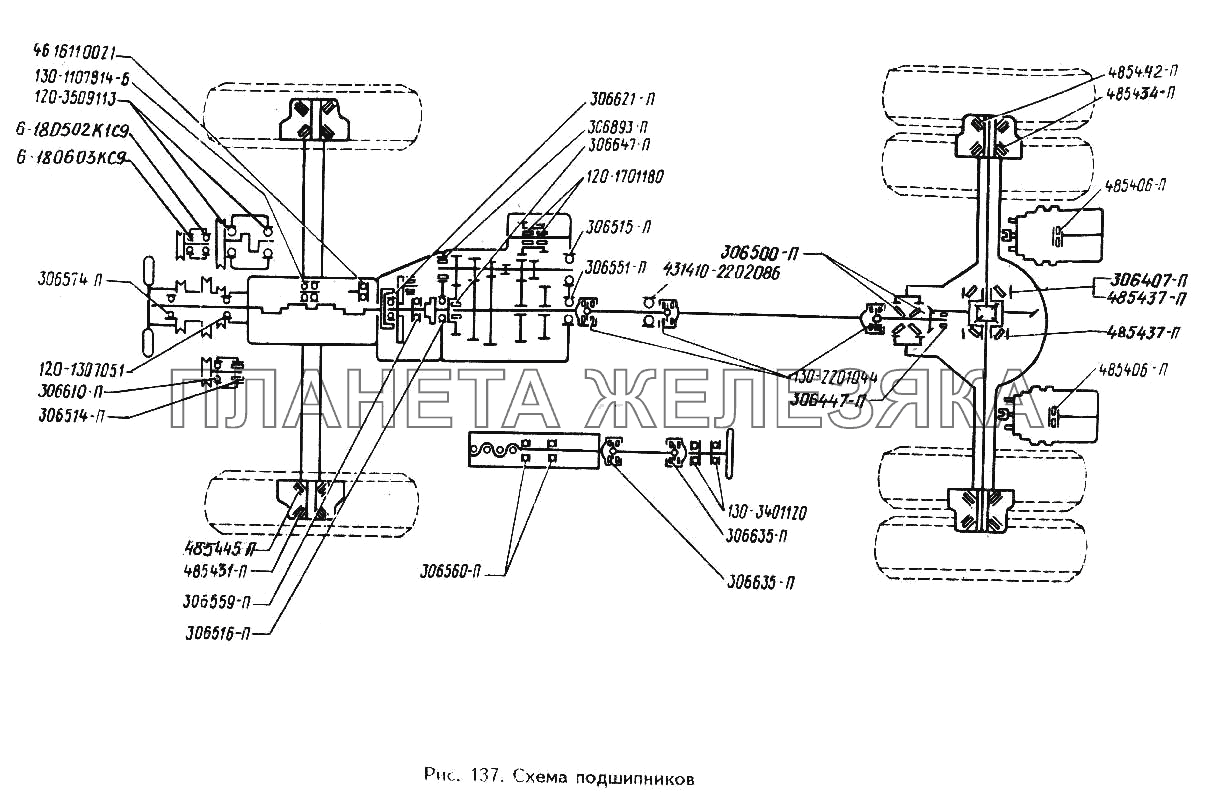 Схема подшипников ЗИЛ-433360
