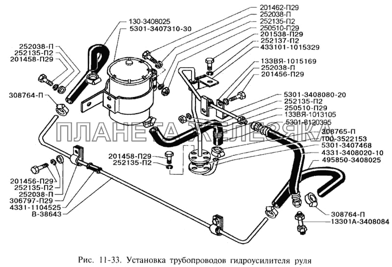 Установка трубопроводов гидроусилителя руля ЗИЛ-3250