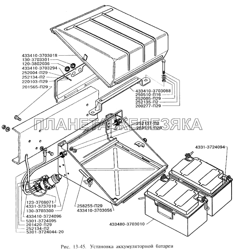Установка аккумуляторной батарейки ЗИЛ-3250