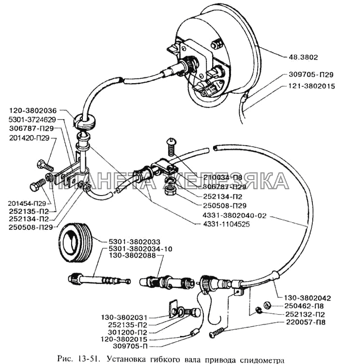 Установка гибкого вала привода спидометра ЗИЛ-3250