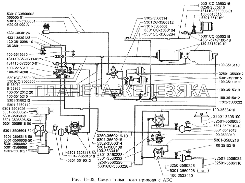 Схема тормозного привода с АБС ЗИЛ-3250