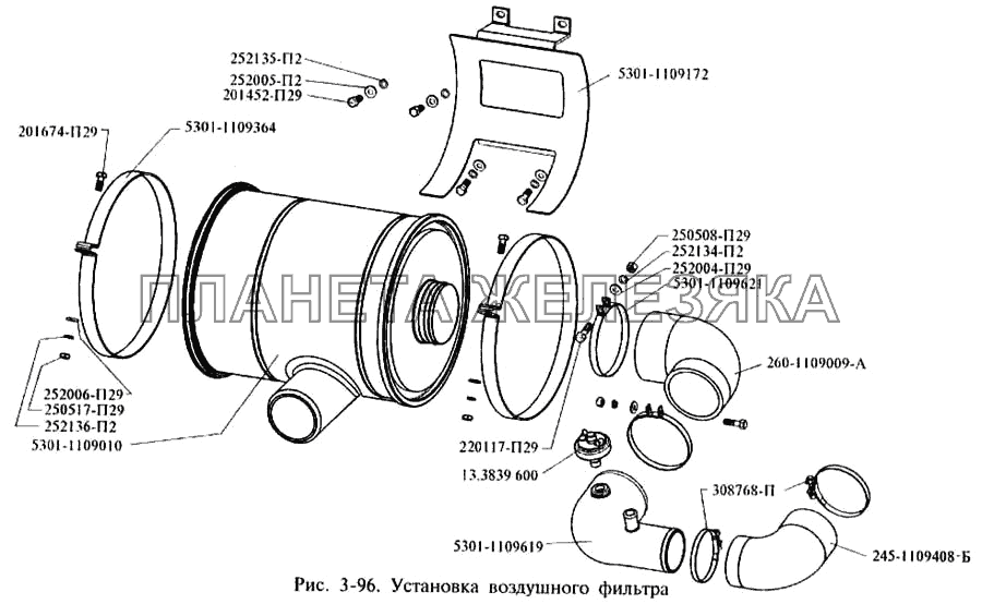 Установка воздушного фильтра ЗИЛ-3250