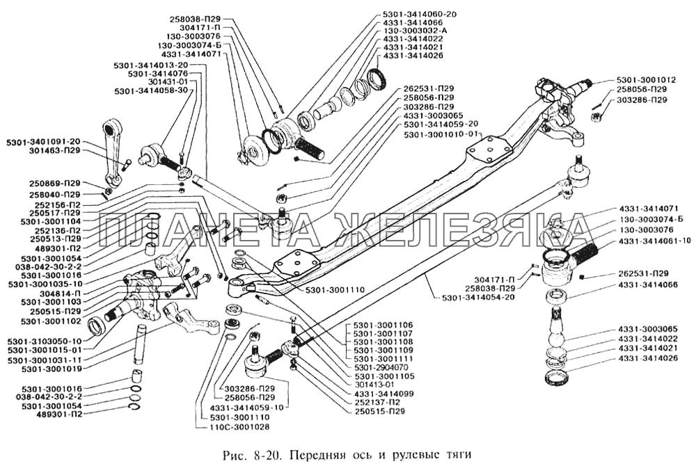 Ось передняя и рулевые тяги ЗИЛ-3250